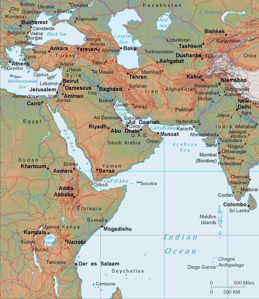 southwest asia map. For more detailed maps of the Middle Eastern region, 